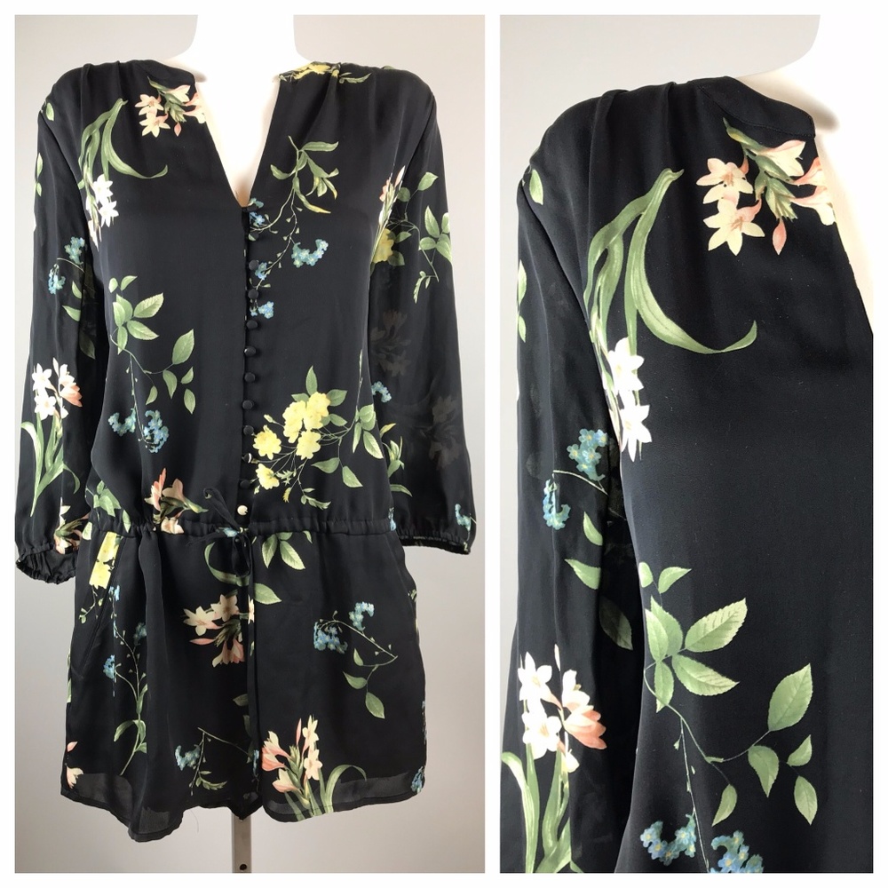JOIE Womens Sarnelle Floral Print Romper Silk